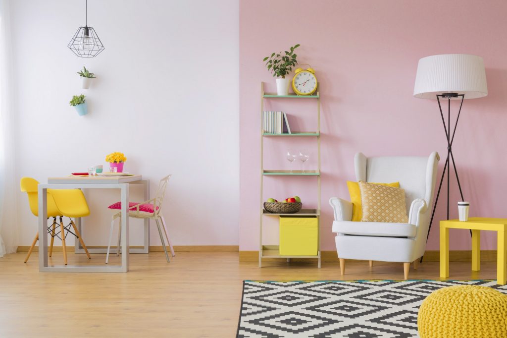 Pink and yellow living room